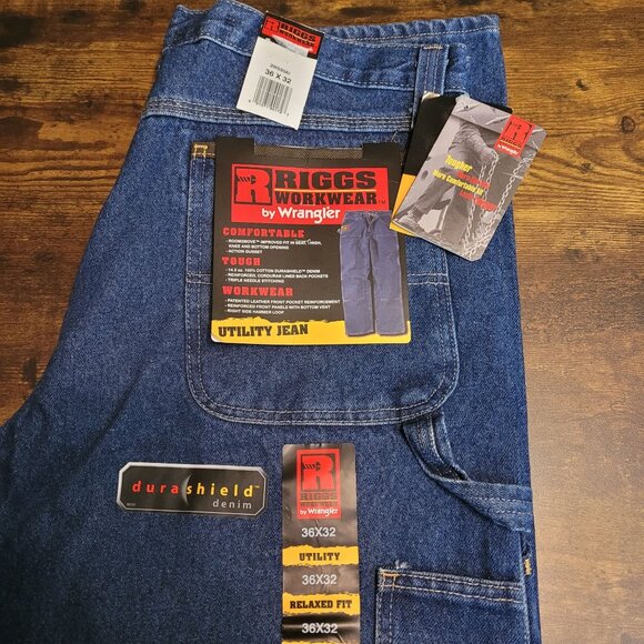 Riggs Wrangler Utility Jeans 36x32 Dura Shield Carpenter Medium Dark Wash NWT - Picture 3 of 11